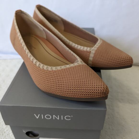 Vionic Dahlia Ballet Skimmer Flat Toasted Nut Knit Shoes Size 6‎ Pointy Toe - Picture 1 of 10